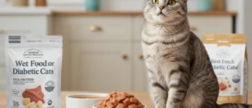 A close-up of a healthy cat eating wet food from a bowl, showcasing the best wet food for diabetic cats