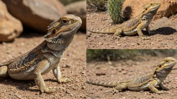 Side-by-side comparison of male and female bearded dragons highlighting their size, behavior, and physical traits, such as the darker beard of the male and the smaller, more docile nature of the female.
