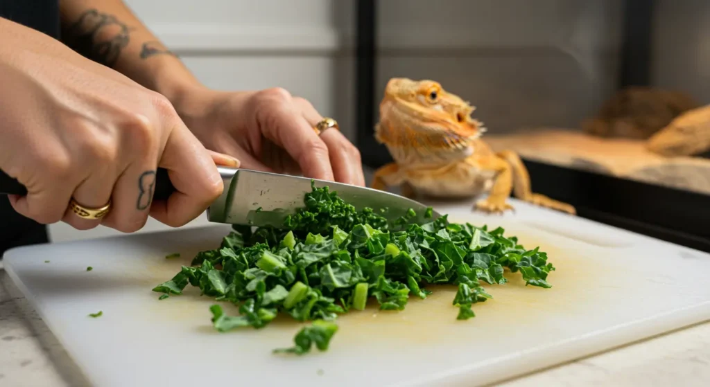 Preparing fresh kale safely for feeding, essential for bearded dragon kale care.