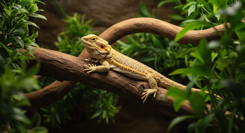 Hypo Bearded Dragon Morph resting calmly in a terrarium