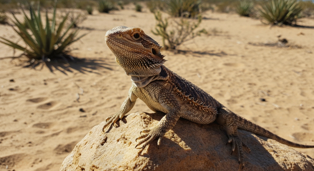 Veterinarian checking a female bearded dragon during a routine health exam.