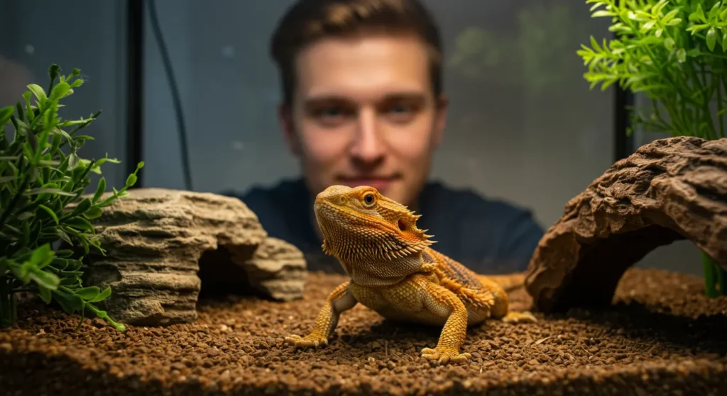 Bearded dragon adjusting to a new home after being rehomed