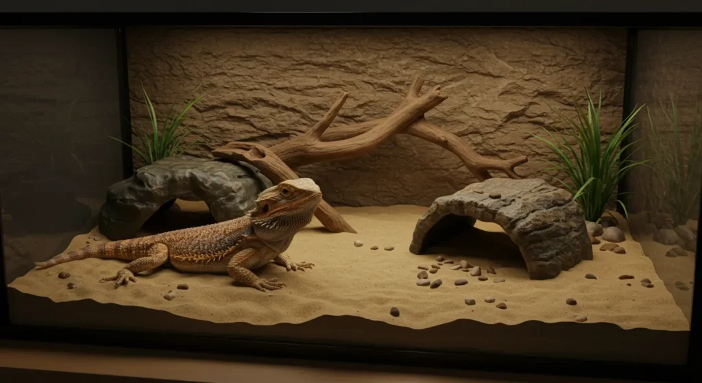 Bearded dragon not moving during brumation in a quiet corner